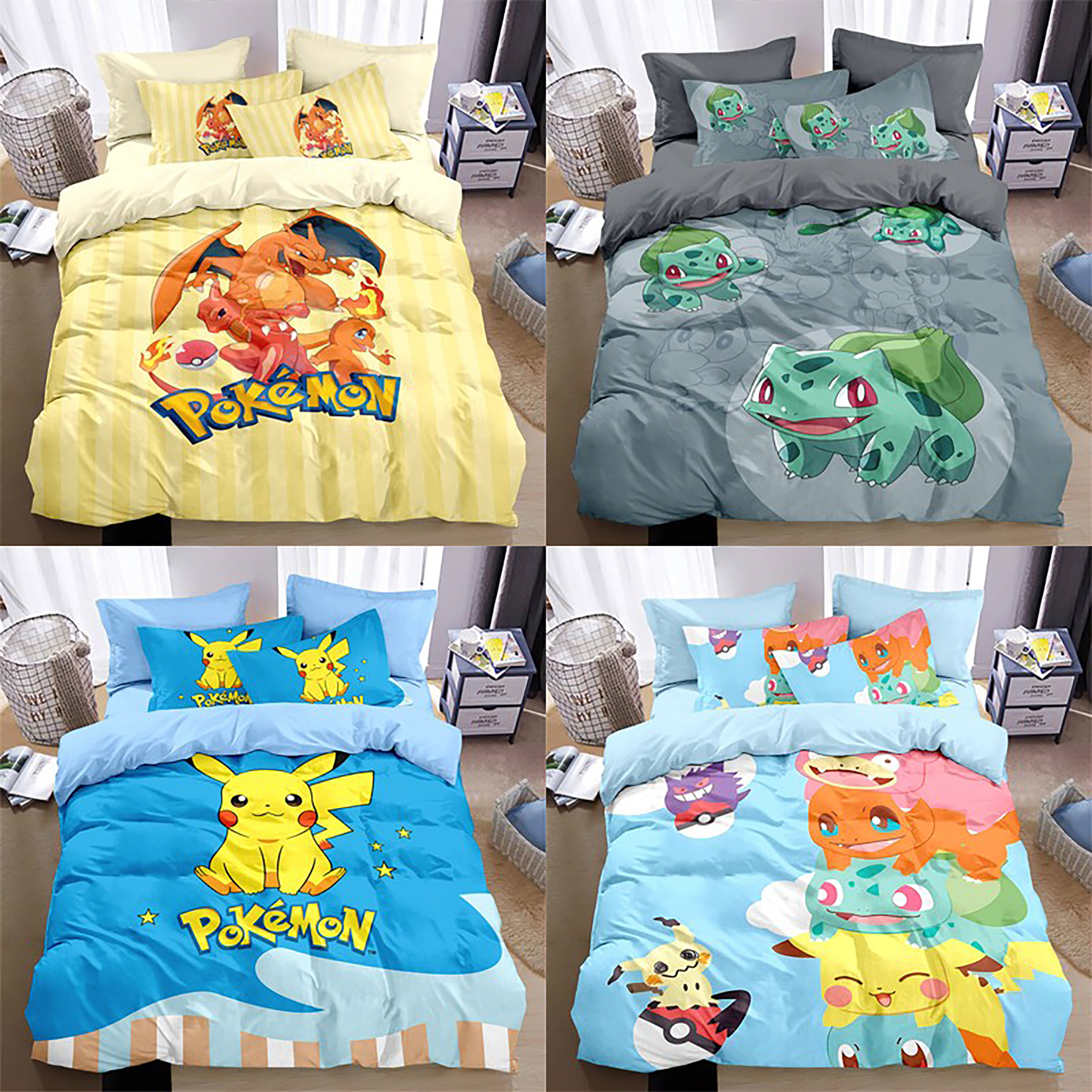 纯棉宝可梦喷火龙被套100%全棉四件套杰尼龟儿童学生床上用三件套,床上用品,床品套件/四件套/多件套,淘宝优惠券,粉丝福利购,淘宝优惠卷