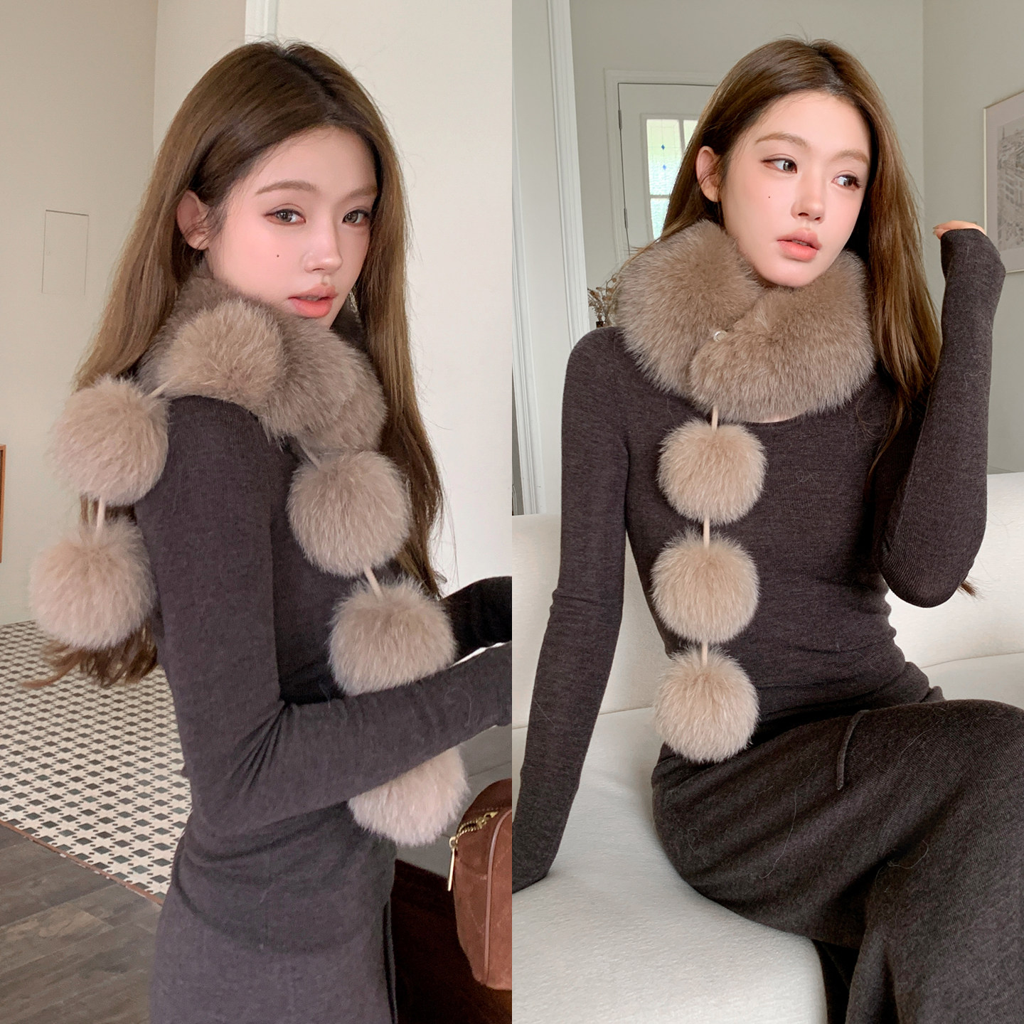 时髦保暖搭配神器高级灵动毛球定染狐狸毛围巾内里獭兔毛皮草围脖,服饰配件/皮带/帽子/围巾,围巾/丝巾/披肩,淘宝优惠券,粉丝福利购,淘宝优惠卷