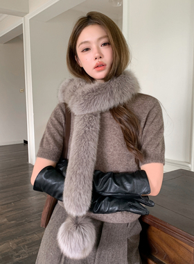 时髦单品狐狸毛球球围巾冬季保暖凹造型真皮草长款围脖毛领子新品