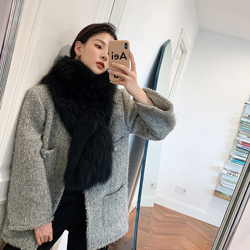 气质狐狸毛皮草超长编织领子围巾