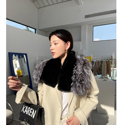 万年编织双面大围巾狐狸毛皮草