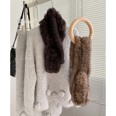 “紫貂色系”柔软保暖神器原色雪兔毛围巾交叉式加厚保暖皮草围脖