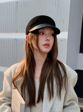 绵羊皮鸭舌帽复古女士秋冬