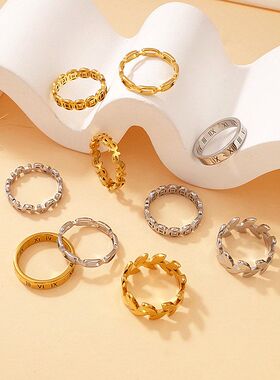 钢钛个性热销跨境罗马数字指环