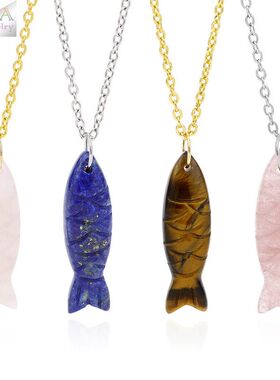 双面项链天然水晶吊坠小鱼跨境