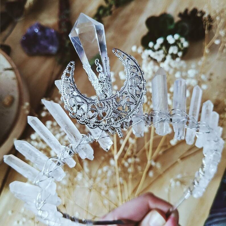 天然水晶白透明镂空月亮配件皇冠发箍