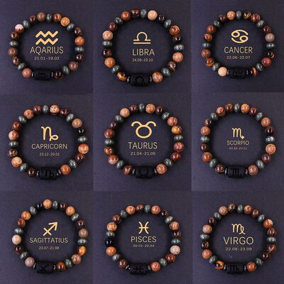 十二星座情侣手链亚马逊热卖虎眼石手工手串射手bracelet couple