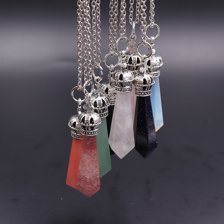 包邮天然石水晶皇冠项链