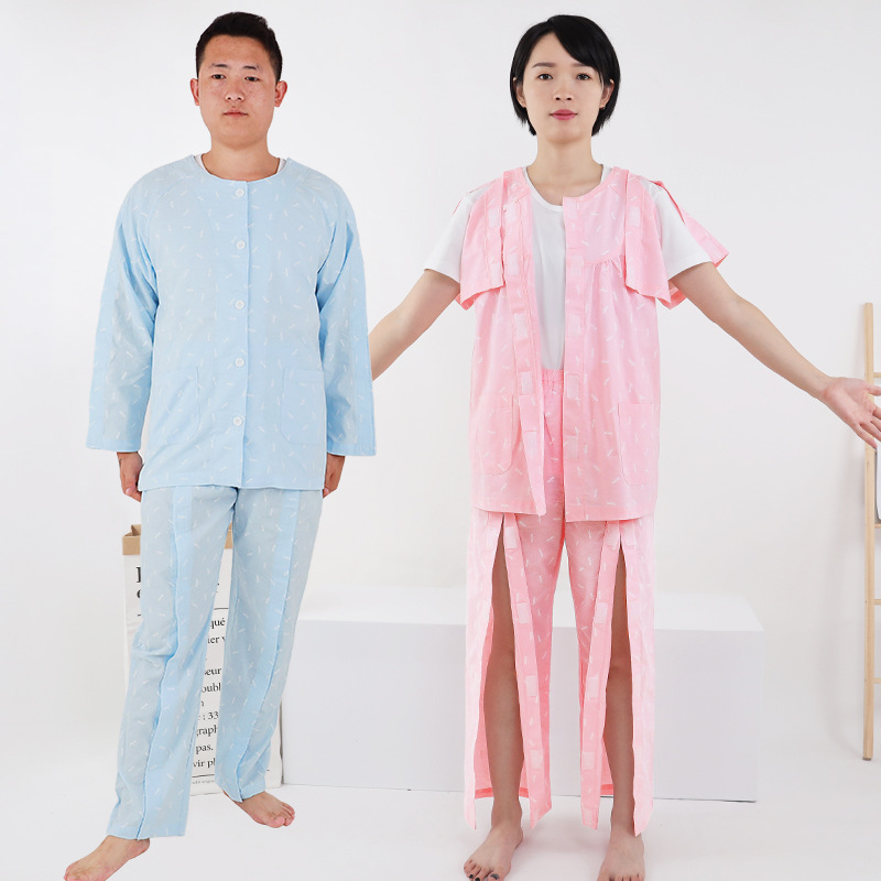 春夏款易穿脱病号服裤夏季护理服骨折长期植物人瘫痪卧床老人睡衣