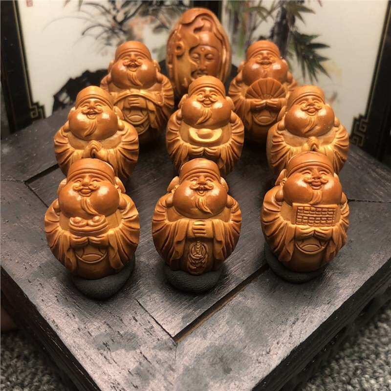 橄榄核手串男士 2.0大籽手工雕刻八大财神文玩核雕 短圆胖财神