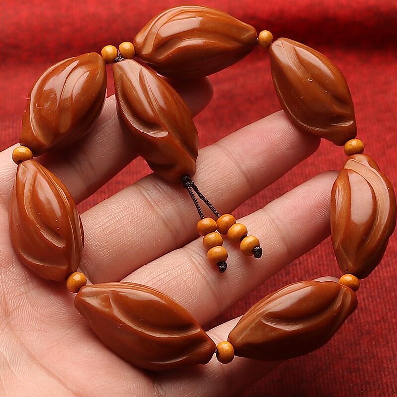 素核橄榄核手串素珠大籽原籽雕刻核雕文玩手链手把件三棱橄榄核雕