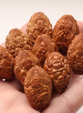 手工雕刻老料天上人间橄榄核手串罗汉拜万佛文玩满工核雕手链文玩