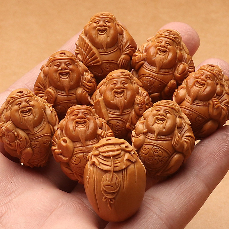 橄榄核手串八大财神男士文玩橄榄胡雕刻百态招财童子核雕手链单圈