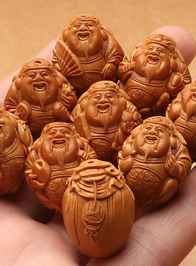 橄榄核手串八大财神男士文玩橄榄胡雕刻百态招财童子核雕手链单圈