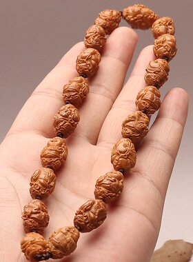 小籽十八地主财神手工雕刻橄榄核手持长串文玩盘玩手把件八大财神