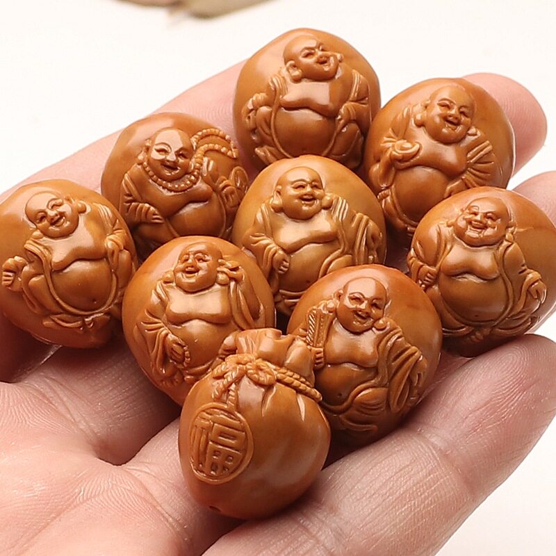 大籽浮雕橄榄核八宝百态荷叶弥勒佛自在佛男女文玩把件橄榄胡单圈
