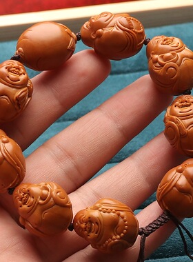 橄榄核手串弥勒笑佛核雕文玩手捻沙泥佛手链人生百态包衣佛珠