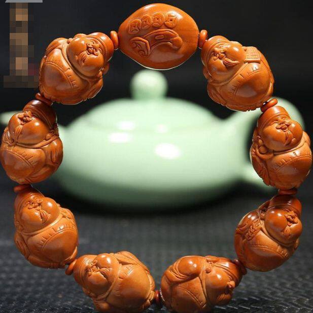橄榄核雕刻手串财神八方来才苏工精雕2.2大油核手链男女文玩 把件