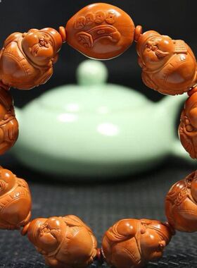 橄榄核雕刻手串财神八方来才苏工精雕2.2大油核手链男女文玩 把件