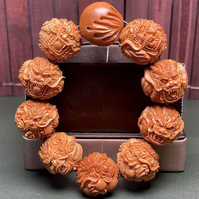 2.3苏工橄榄核手串正圆九龙戏珠生肖龙大师级核雕文玩霸气男手链