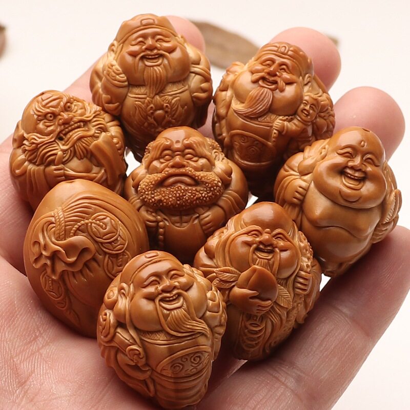 橄榄核24mm纯手工雕刻寿星七星报喜群仙大籽文玩男女手串达摩财神