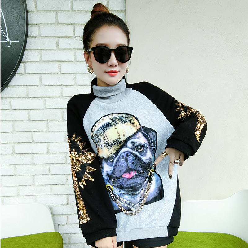 卫衣女2019秋冬新款欧洲站重工钉珠沙皮狗亮片长袖高领大码上衣潮|ruв категории Женская одежда, свитер/свитер - от Buy2taobao.com для оказания профессиональной услуги покупки агента Taobao