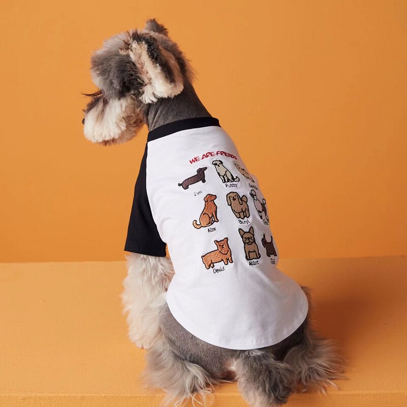 狗狗衣服春夏薄款插肩袖绣花泰迪比熊雪纳瑞博美柴犬宠物半袖T恤