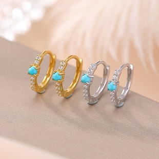 原矿绿松石S925纯银镀金简约圆珠耳扣时尚气质百搭通勤耳饰耳环女