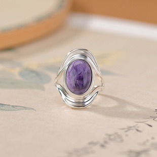 轻奢高级感s925纯银紫龙晶戒指个性亮面夸张钱币女士开口指环首饰