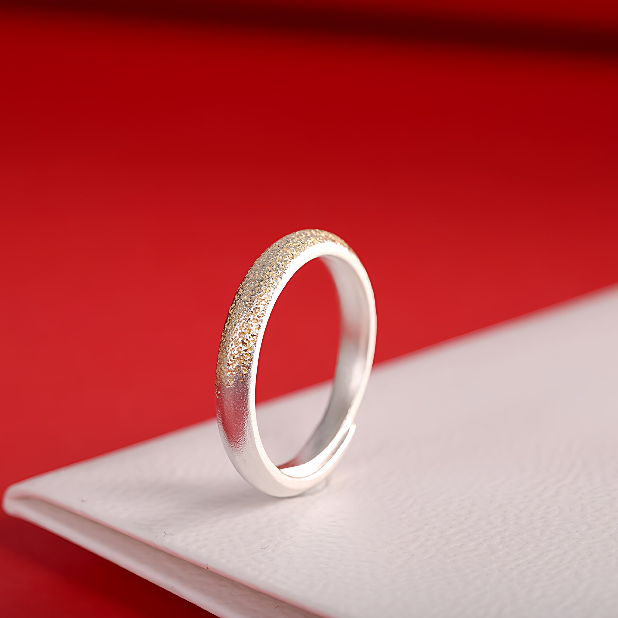 轻奢高级感时尚通勤手饰足银s999.9古法喷砂描金戒指开口女士指环