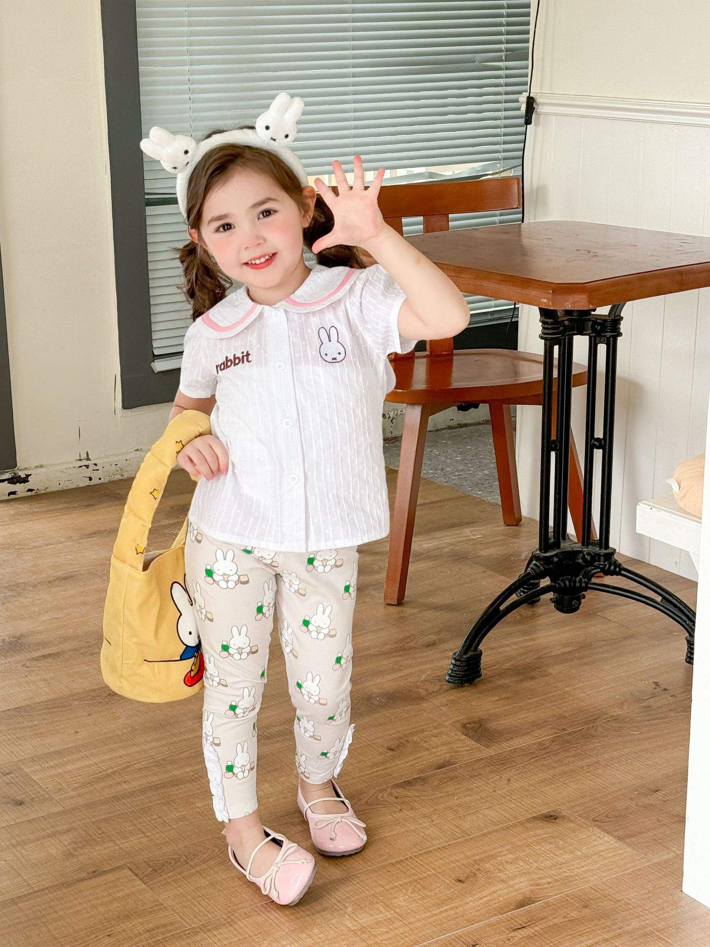 女童兔子翻领夏季套装裤韩版儿童套装