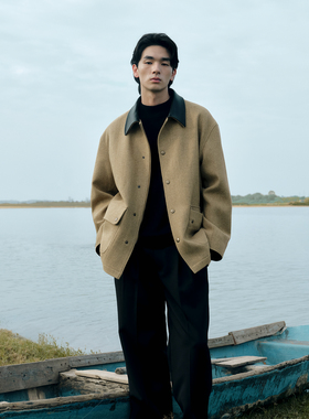 ROYA | 重磅澳洲羊毛呢拼羊皮领猎装夹克大衣