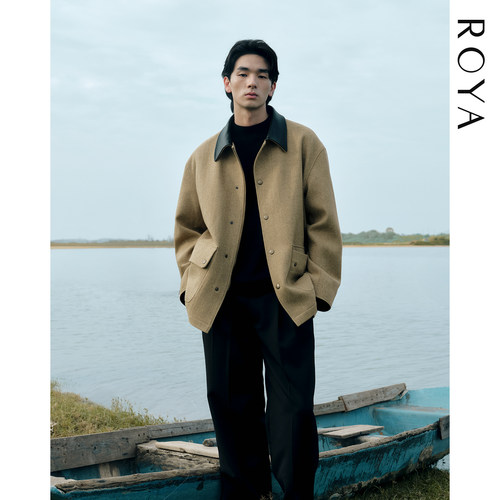 ROYA | 重磅澳洲羊毛呢拼羊皮领猎装夹克大衣