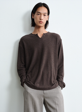 ROYA | 日产羊毛棉混纺长袖T恤亨利领圈圈纱糯绒肌理感软春季新款