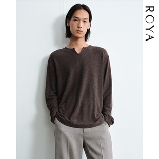 ROYA | 日产羊毛棉混纺长袖T恤亨利领圈圈纱糯绒肌理感软春季新款