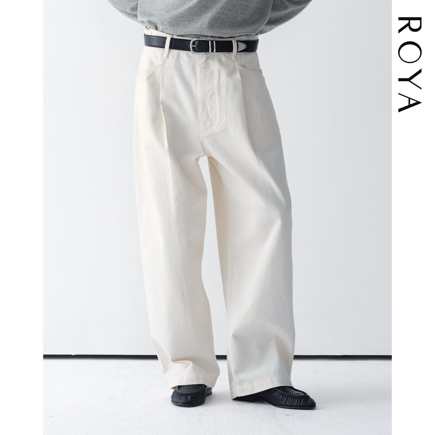 ROYA | 美国进口CONE康龙面料13OZ复古四口袋廓形白色休闲牛仔裤