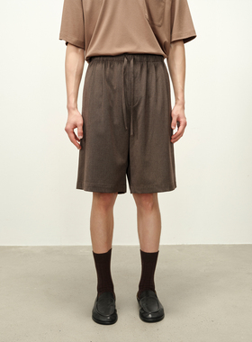 ROYA丨亚麻人丝羊毛混纺休闲短裤松紧腰可调节抽绳设计廓形剪裁
