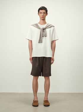 ROYA丨莫代尔羊毛罗马布短袖微落肩设计基础横纹肌理感圆领TEE