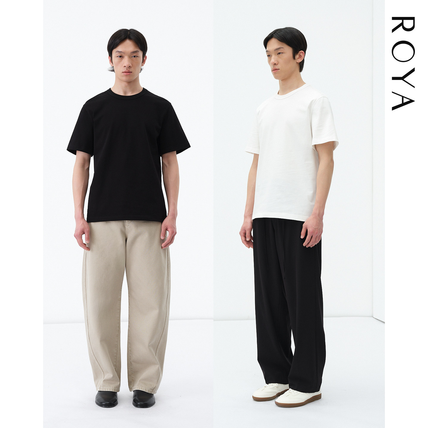 ROYA |  245GSM双纱长绒棉短袖T恤双针罗纹领设计基础通勤夏款男