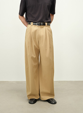 ROYA丨亚麻棉混纺双褶阔腿休闲裤立体剪裁工装美学伞兵裤军裤