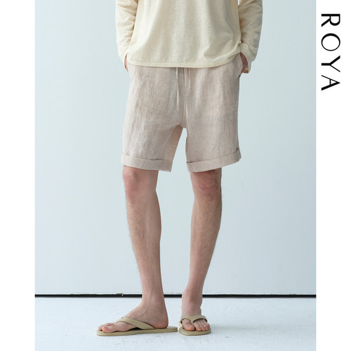 ROYA丨亚麻抽绳卷边休闲短裤进口花纱雨露麻细腻极简静奢老钱风