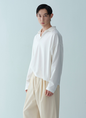 ROYA | 40支细腻新疆长绒棉宽松落肩长袖暗扣POLO衫