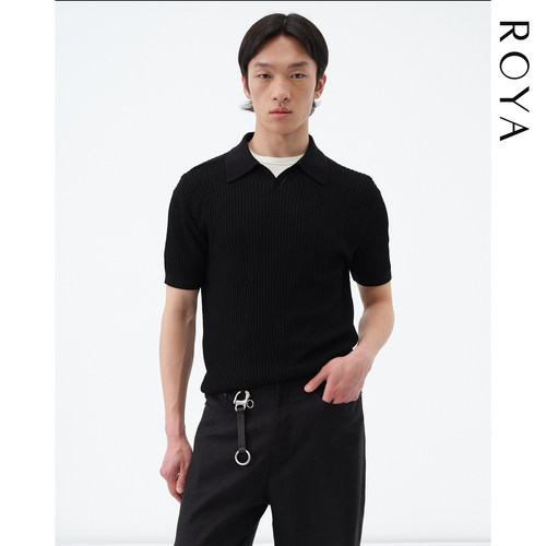 ROYA | 桑蚕丝棉混纺针织POLO短袖坑条结构合身剪裁海鸥领男夏款