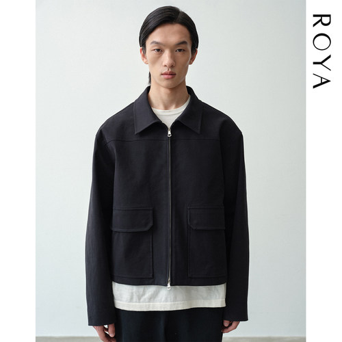 ROYA25SS藏青贴袋翻领短夹克