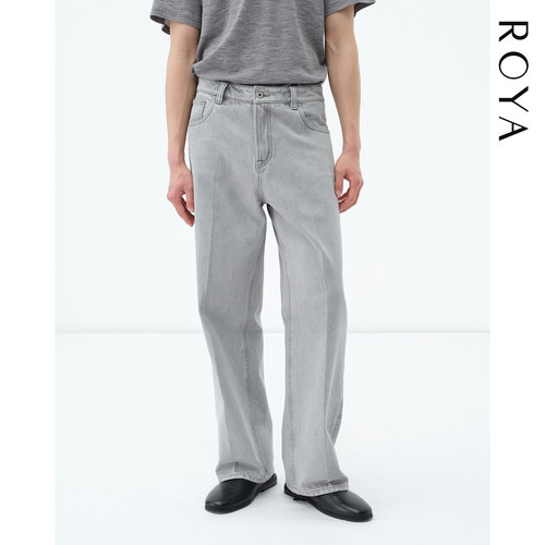 ROYA | 进口土耳其ORTA 13.3OZ水洗灰中线设计直筒微阔牛仔长裤男