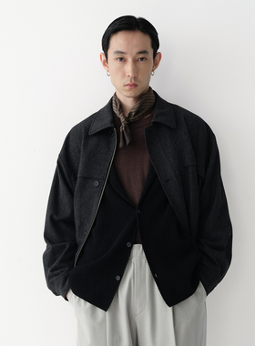 ROYA | 100%澳洲全羊毛深花灰花纱拉链夹克