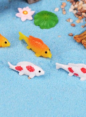 微景观小饰品创意摄影小动物摆件鱼缸可爱小鱼荷花荷叶竹筏斑纹鱼