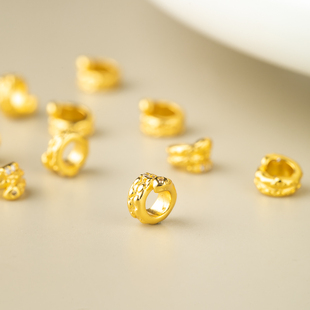 迷你铜镀18k盘蛇生肖蛇手工diy饰品配件古法老金福字手串吊坠