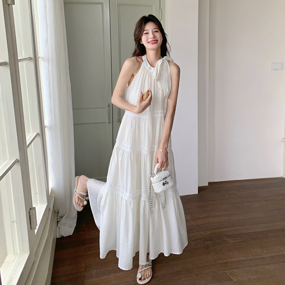 新款2D037-8825-P135-K208挂脖绑带温柔仙女裙,女装连衣裙,2D037