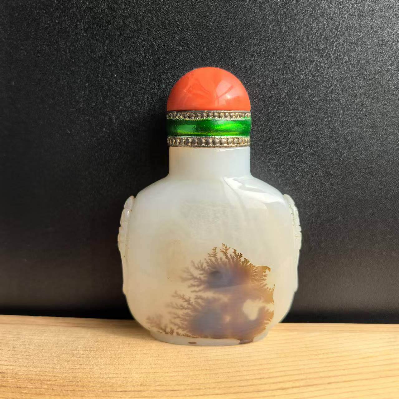 天然海洋玉髓玛瑙鼻烟壶精品制作少数民族特色手工艺品摆件手把件